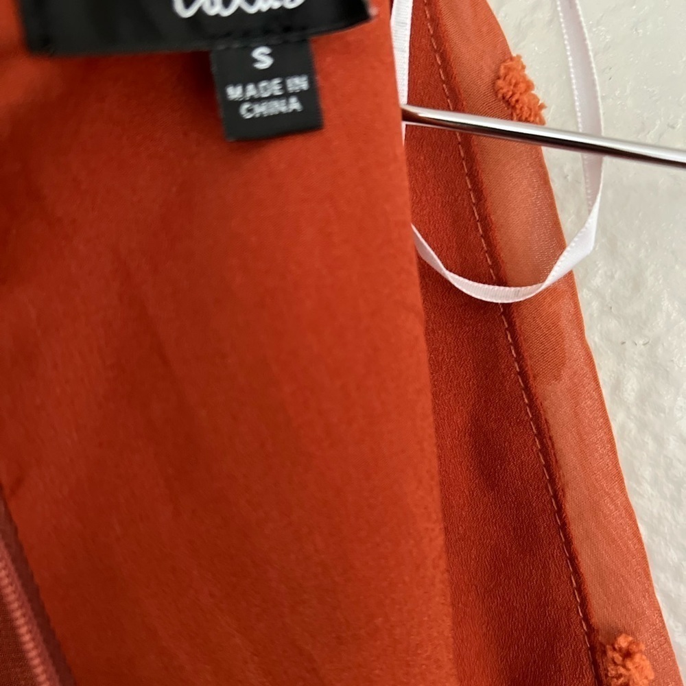 Rust Orange Clip Dot Long Sleeve Mini Dress S - Picture 8 of 10